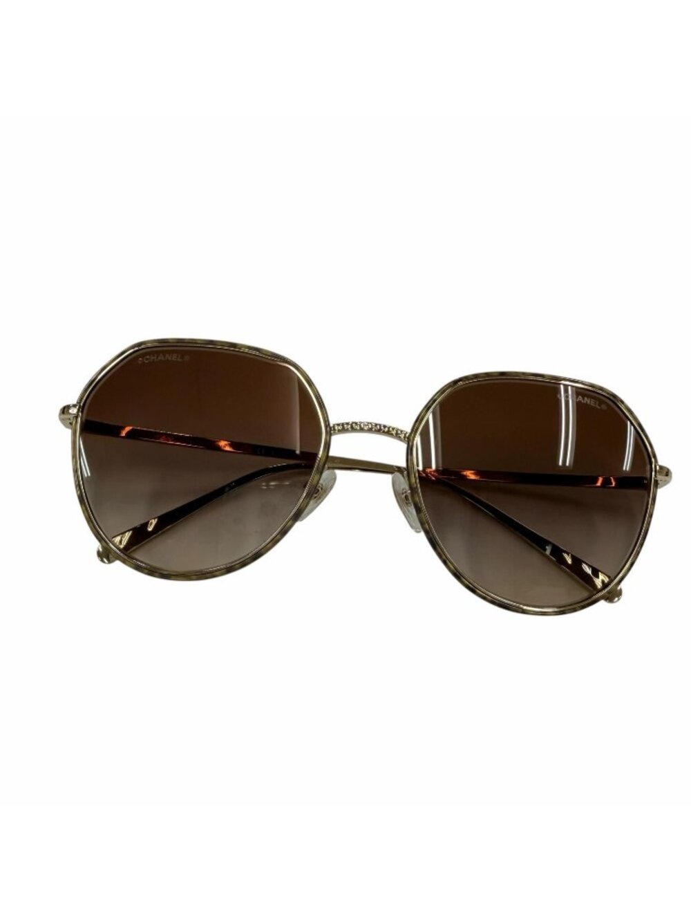 Chanel CC Logo Sunglasses Gold Brown Gradient 55 19 Demo Lens Eyewear